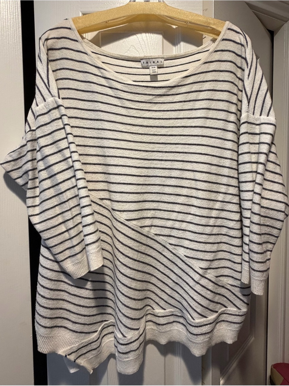 Tribal White and Black Striped Scoop Neck Sweater